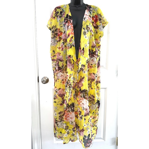 Studio 36 Long Yellow Floral Print shawl size One Size - Picture 1 of 5